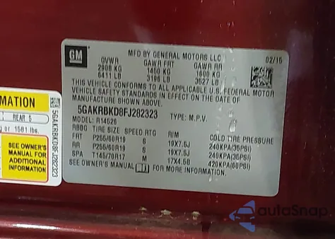 2015 Buick Enclave z USA, uszkodzony, nr VIN 5GAKRBKD8FJ282323